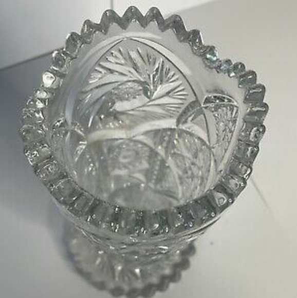 Vintage Imperial Glass Vtg Mid Century Clear Vase Daisy & Button Cut Sawtooth - Picture 4 of 8